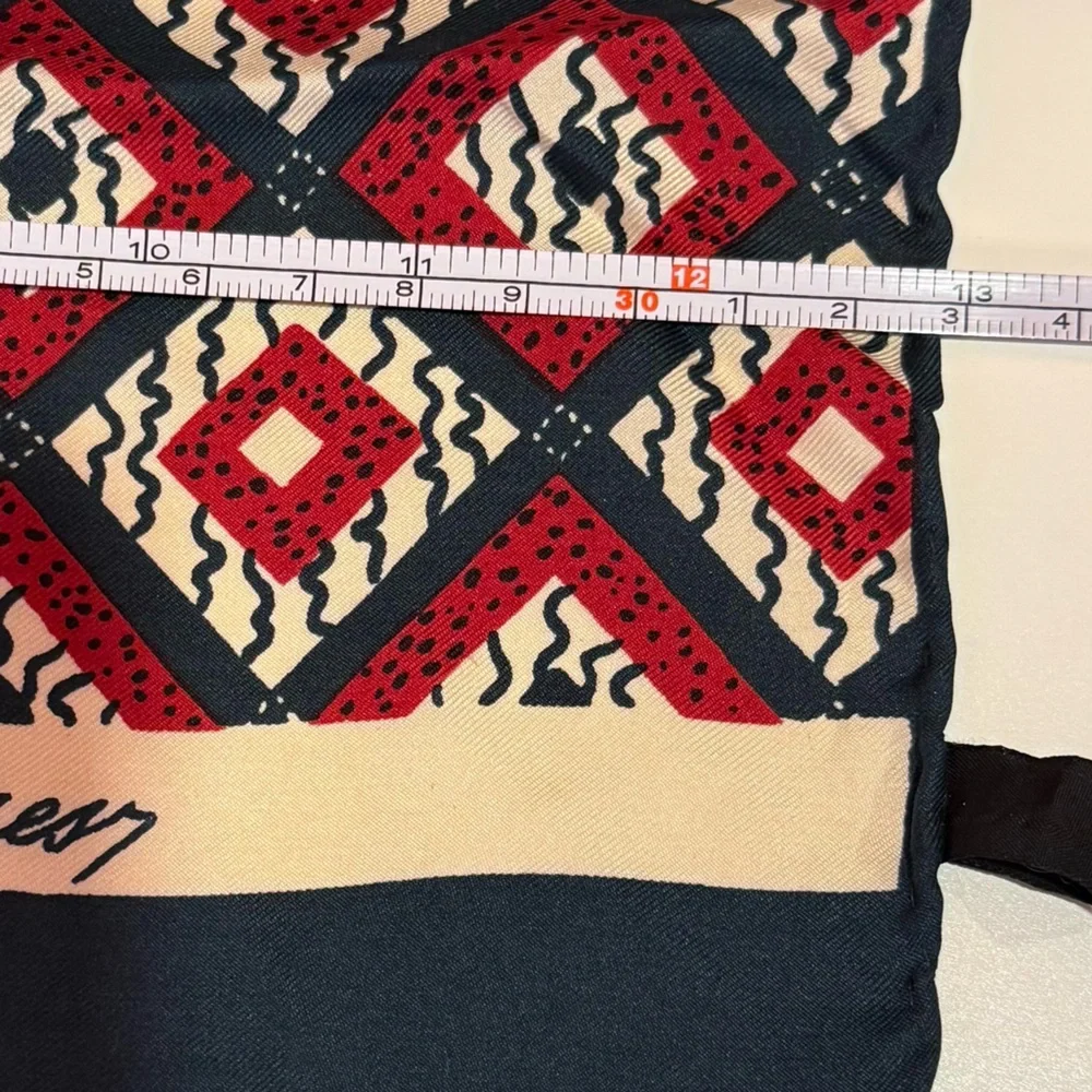 Marchesa di Gresy Vintage Red Green and Cream Geometric Silk Scarf